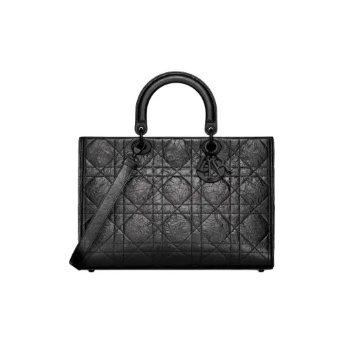 DIOR LADY D SIRE Плиссированная Телячья Кожа Сумка Lady Dior Сумка через плечо Сумка Большая Женская Черная