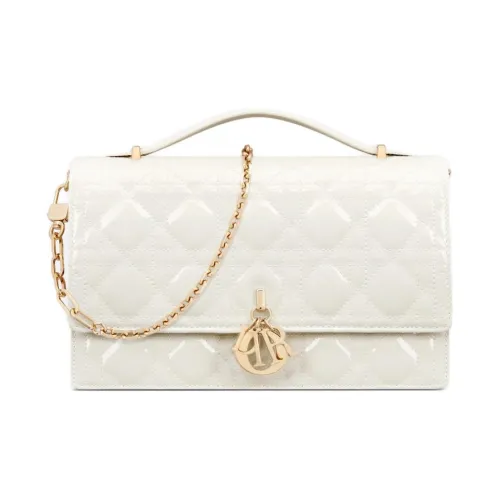 DIOR My Dior Плетеный узор Лакированная кожа Коровья кожа Сумка через плечо Сумка Women's White