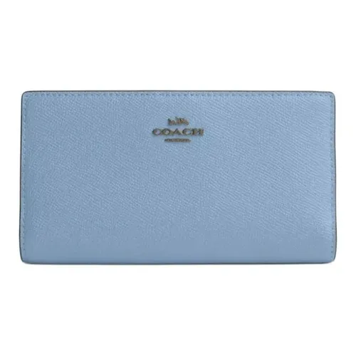 COACH Slim Wallet Крестовая текстура Кожа Кошелек Маленький Женский Синий