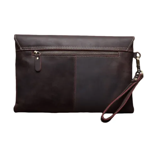 CMLZIUA Клатч из крупнозернистой текстуры коровьей кожи большой унисекс темный кофейный