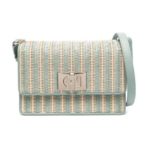 Furla 1927 Collection Рафия Телячья Кожа Сумка через плечо Сумка на плечо Стандартная Женская Светло-зеленая с Бежевыми акцентами