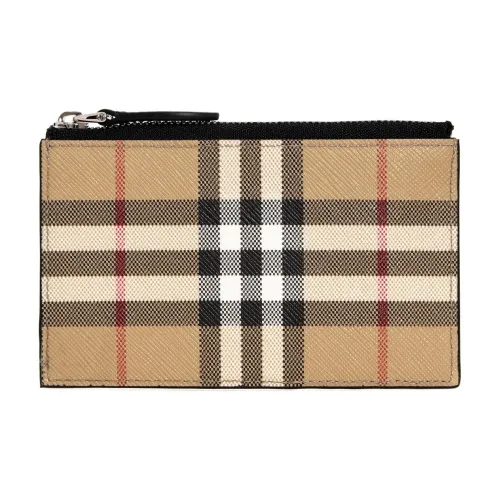 Burberry Футляр Для Карт В Клетку Застежка-молния Пять Отделений Для Карт Вручную Прокрашенные Края