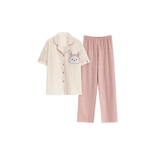 The Story Of The Flower Season Пижамный комплект Женские Экрю + Розовый