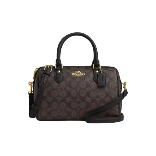 COACH Rowan Покрытый холст с переработанной кожей Сумка через плечо Сумка через плечо Сумка Большая женская Коричневый Черный