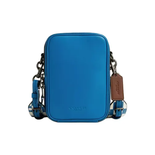 COACH Stanton Гладкая Телячья Кожа с Покрытым Холстом Сумка через плечо Маленькая Женская Crowned Синий JAY