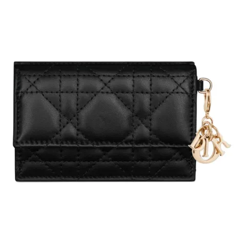 DIOR Lady Dior Cangrid Овечья кожа Держатель для карт Женский Черный