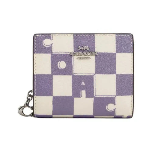 COACH Snap Wallet Холст с покрытием и гладкая кожа Кошелек Мини Женский Светло-фиолетовый
