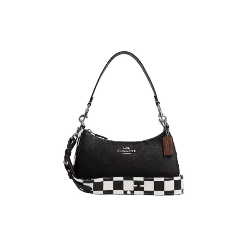 COACH Teri Пескоструйная кожа Сумка через плечо Сумка на плечо Женская Черный Белый