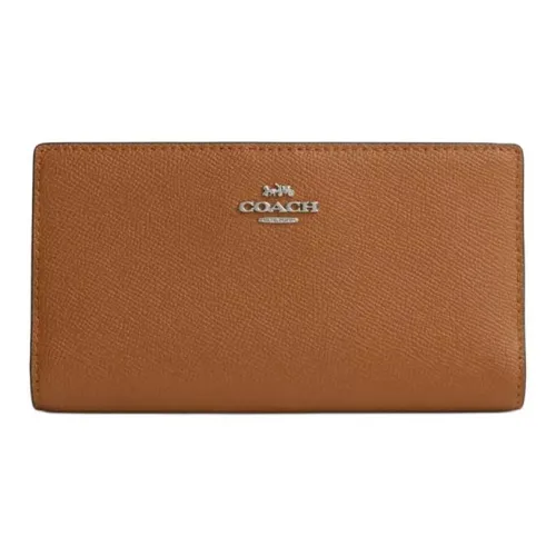 COACH Slim Wallet Крестовая текстура Кожа Кошелек Маленький Женский Коричневый
