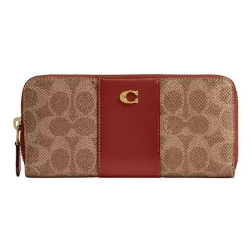 COACH Покрытый холст телячья кожа кошелек маленький унисекс латунь и коричневый