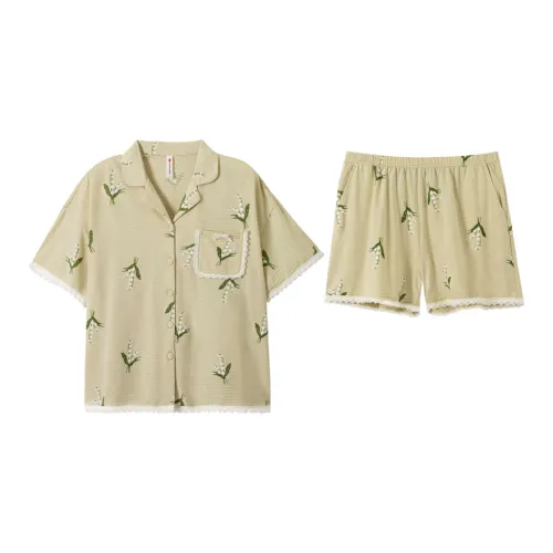 DAMOS·LOVE Пижамный комплект Летний Женский Светло-желтый Зеленый