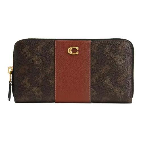 COACH Accordion Zip Покрытый холст с полированной текстурой гальки кожаный кошелек маленький унисекс латунь и черный коричневый