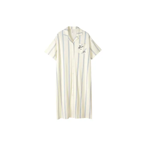 Same Language Ночная сорочка Женские Chrysanthemum White Небесно-голубой Вертикальные полосы