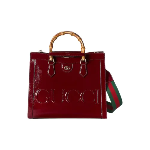 GUCCI Лакокожаная Тоут Сумка Сумка для покупок Сумка через плечо Сумка среднего размера Женская Темно-красная