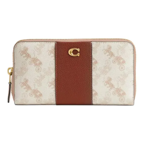 COACH Accordion Zip Покрытый холст с полированной текстурой гальки кожаный кошелек маленький унисекс белый и коричневый