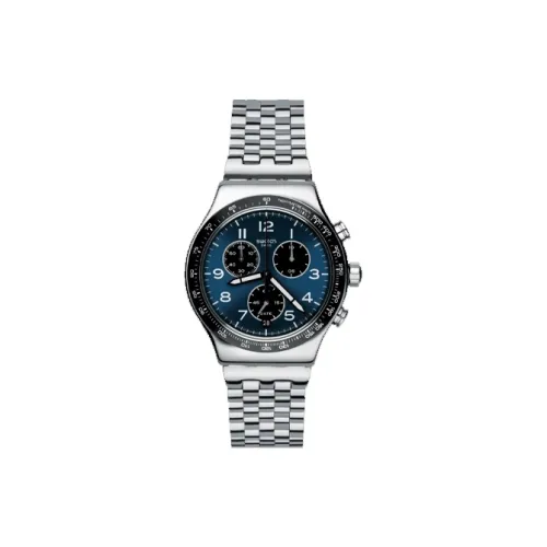 SWATCH Irony Collection Кварцевый механизм Мужские часы Циферблат 43 мм Синий корпус из нержавеющей стали