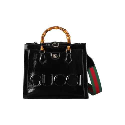 GUCCI Diana Лакированная кожа Тоут Сумка Сумка для покупок Сумка на плечо Сумка среднего размера Женская Черная