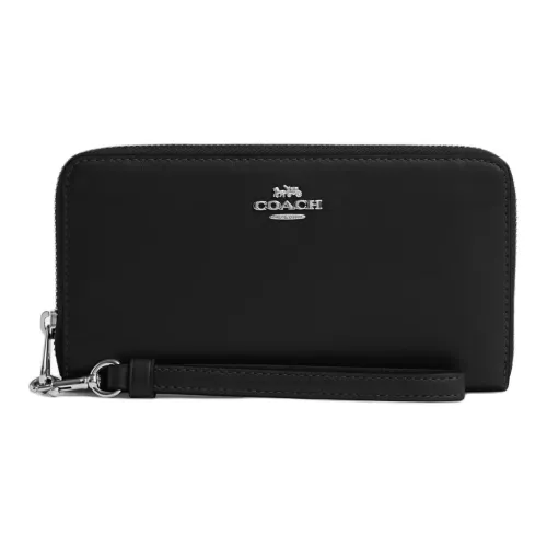 COACH Zip Around Телячья кожа Кошелек Маленький Женский Серебряный и Черный