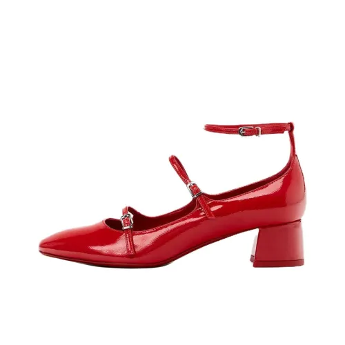 ZARA Грубый каблук Туфли Мэри Джейн 4CM Женские Красный