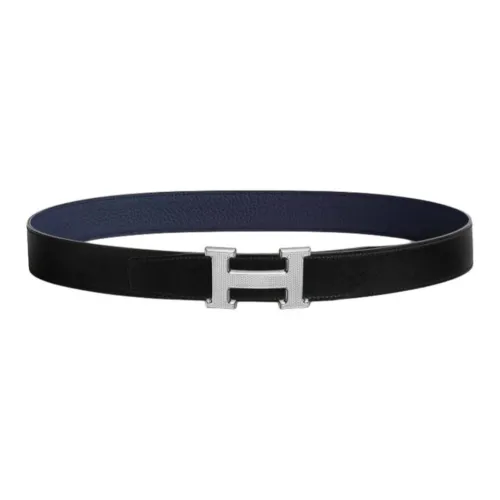 HERMES Ремни из коровьей кожи Мужской Черный Синий Ширина 3,2 см