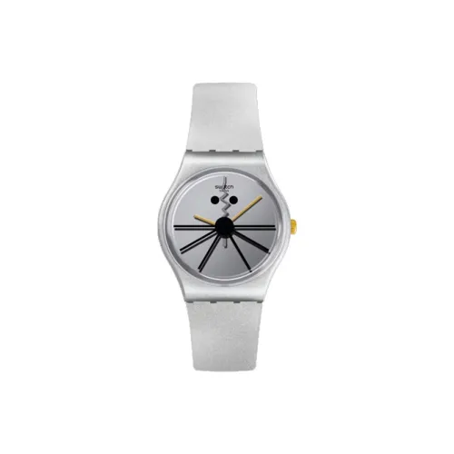 Swatch Quartz Механизм Унисекс Часы 34 мм Белый Циферблат Пластиковый Корпус Часы Силиконовый Ремешок