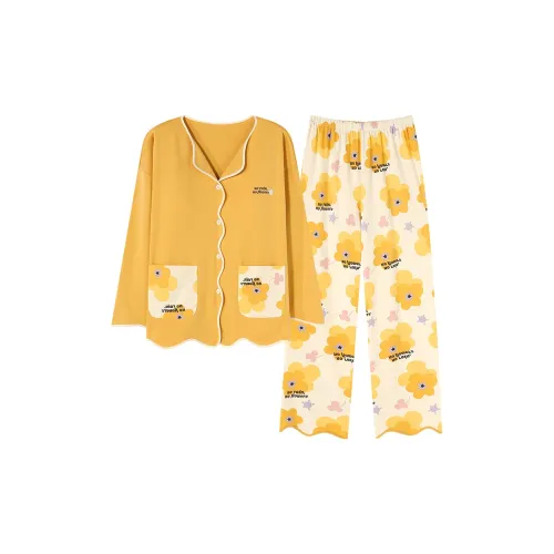 Follow The United States Пижамный комплект Женские Цветочные Желтые