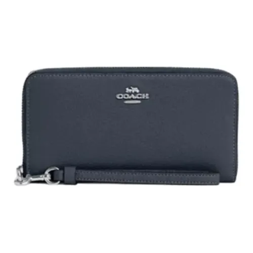 COACH Zip Around Кожаный клатч для монет кошелек маленький женский джинсовый синий