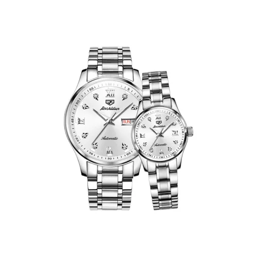 Jin Shi Dun Часы Коробка Парные 1 Пара Механические Часы Ремешок из Нержавеющей Стали Унисекс Белый Циферблат