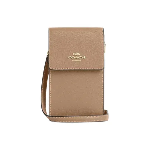 COACH N S Крестообразная текстура кожаный чехол для телефона сумка через плечо мини женский золотой и тауповый