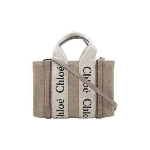 Chloe Woody Холст и Кожа Сумка через плечо Сумка Мини Женская Мускус Серый