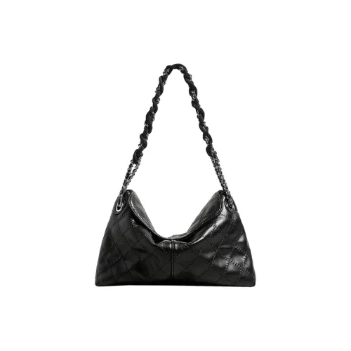 ROSEROOEN Телячья кожа Сумка через плечо Обычная Женская Черная Экрю