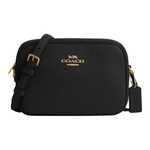 COACH Jamie Утонченный Pebble Pattern Кожа Camera Сумка Сумка через плечо Маленькая Женская Золото Черный