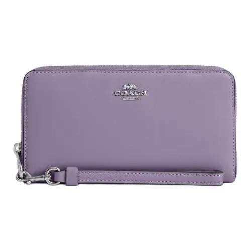 COACH Zip Around Утонченный Телячья кожа Кошелек Маленький Женский Серебряный и Светло-фиолетовый