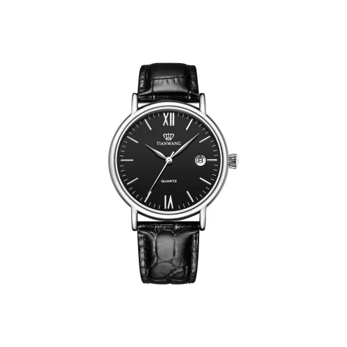 TIANWANG Sea Кварцевый механизм Естественная кожа Ремешок Часы Унисекс Черный циферблат