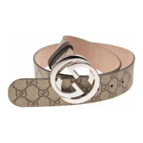 GUCCI Logo Украшение плавная застежка кожаные ремни мужской бежевый ширина 3,8 см