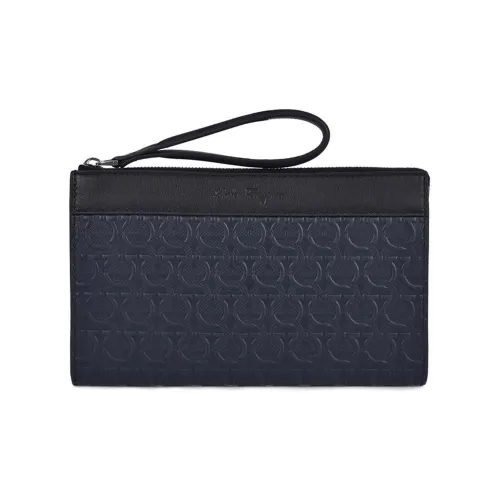 FERRAGAMO GANCINI Hammered Телячья кожа Клатч Мужской Черный Темно-синий