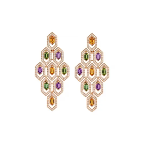 BVLGARI Ромб Драгоценный камень 18К Розовое золото Серьги Женские Розовое золото