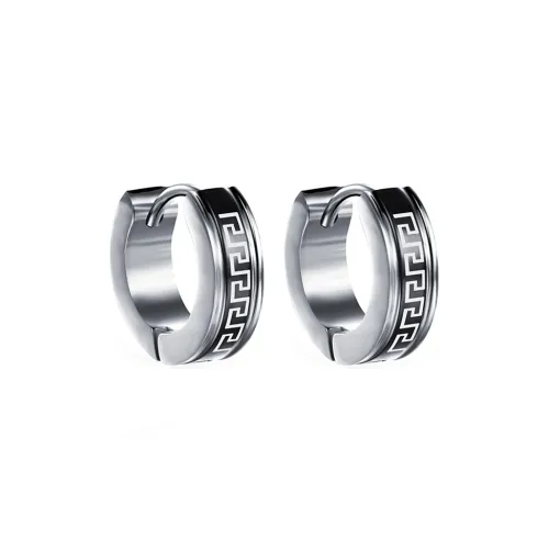 FOREVER MELODY Серьги из титанового стального сплава Мужские Черные Серебряные