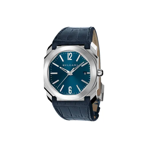 BVLGARI Watch Автоматический Механический Механизм Кожаный Ремешок 38 мм Синий Циферблат Унисекс