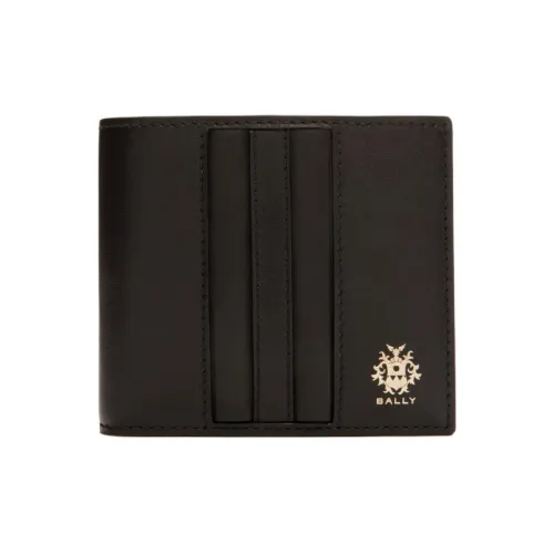 BALLY Телячья кожа Двойной складной кошелек держатель для карт Мужской Черный