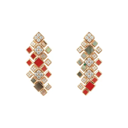 Cartier 18K Розовое золото Жемчужная раковина Коралловый Серьги с бриллиантами Женские Многоцветный