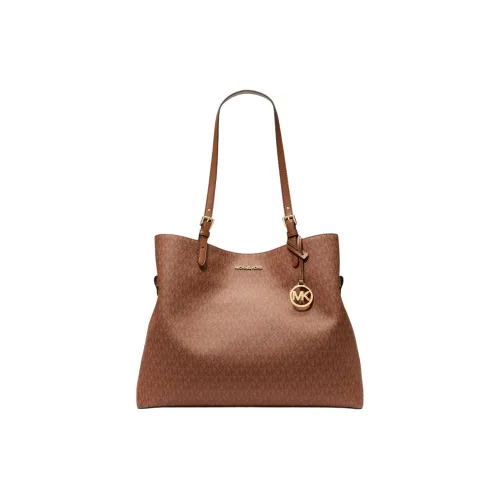 MICHAEL KORS Leno Покрытый холст Тоут Сумка Сумка для покупок Сумка на плечо Сумка Большая Женская Кожа Коричневый