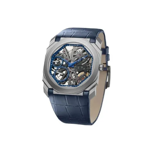 BVLGARI Наручные часы Ручной завод механизм кожаный ремешок 40 мм циферблат с узором "скелет" унисекс модель BGO40TLXTSK LE