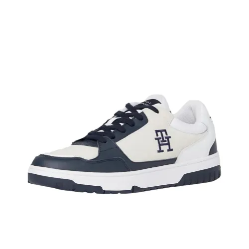 Tommy Hilfiger Устойчивые к истиранию низкие скейтбордические кроссовки Мужские Белый Бежевый Синий
