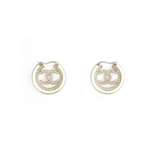 CHANEL Синтетический Кубический Цирконий/Стразы Серьги Золотой/Жемчужно-белый Женские