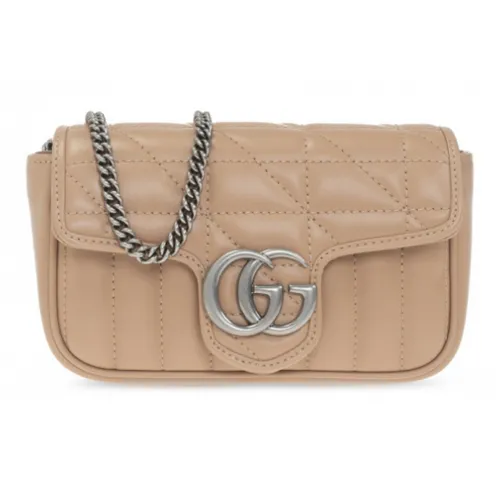 GUCCI Marmont Quilted Кожа Сумка через плечо Экстра мини Женская Розовый Бежевый Молочно-чайный