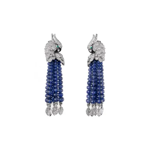 Cartier Серьги Les Oiseaux Libérés Белое Золото, Сапфиры, Изумруды, Серый Перламутр, Бриллианты