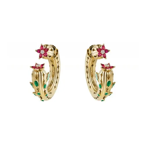 Cartier Серьги Cactus De Cartier Желтое Золото, Изумруды, Рубины, Бриллианты
