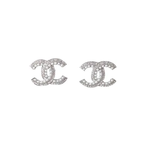 CHANEL Серьги из искусственного хрусталя, серебряные, женские