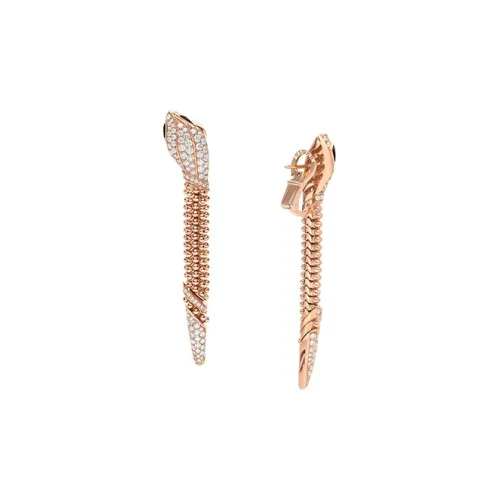 BVLGARI Serpenti Серьги Розовое Золото 18 Карат, Бриллиантовое Паве На Голове И Хвосте Змеи, Глаза Змеи Из Черного Оникса